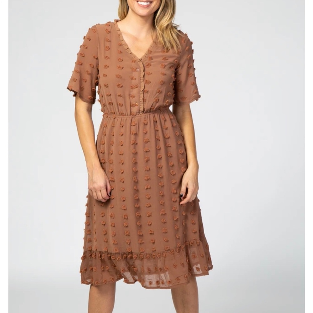 Pinkblush Brown Textured Midi Dress